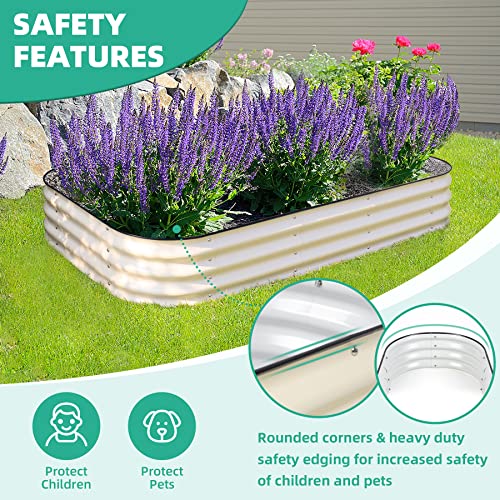 T4U Raised Garden Bed Outdoor, 11" Tall 8Ft X 2Ft 9 In 1 Stainless Steel Durable Metal Garden Bed Box, Corrosion Resistant, Raised Bed Outdoor Planters For Vegetables Flowers Fruits(Ivory White) #TOP3