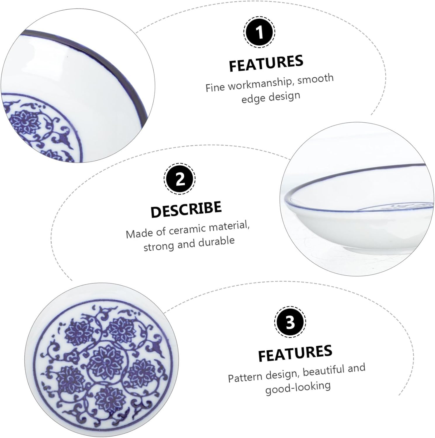 PRETYZOOM Blue and White Ceramic Sauce Dipping Dish 4 Piece Set