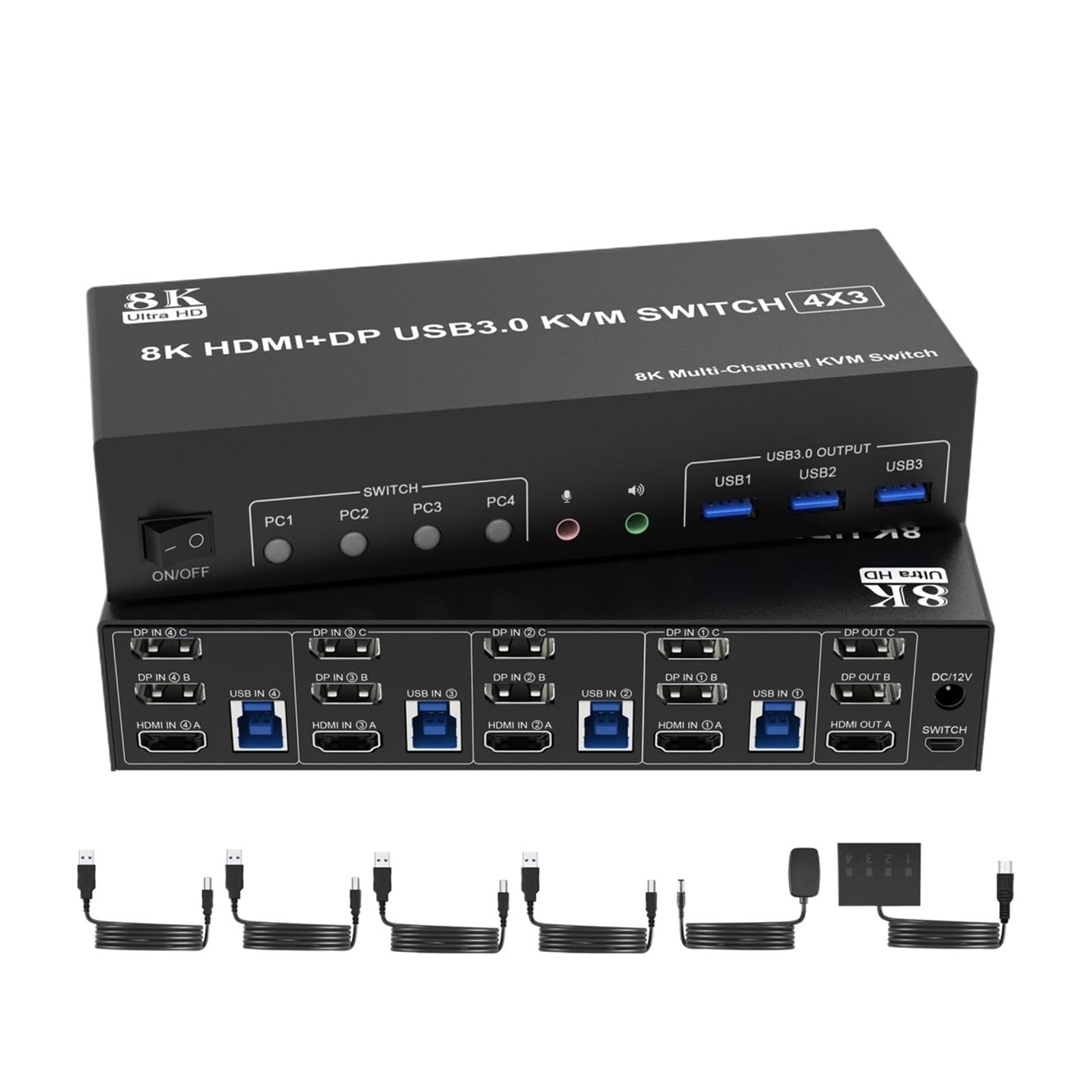 8K@60Hz 2 DisplayPort +1 HDMI KVM Switch 3 Monitors 4 Computers,Triple Monitor for 4 Computer with Audio and 3 USB 3.0 Ports(with AU Plug)-picture-27