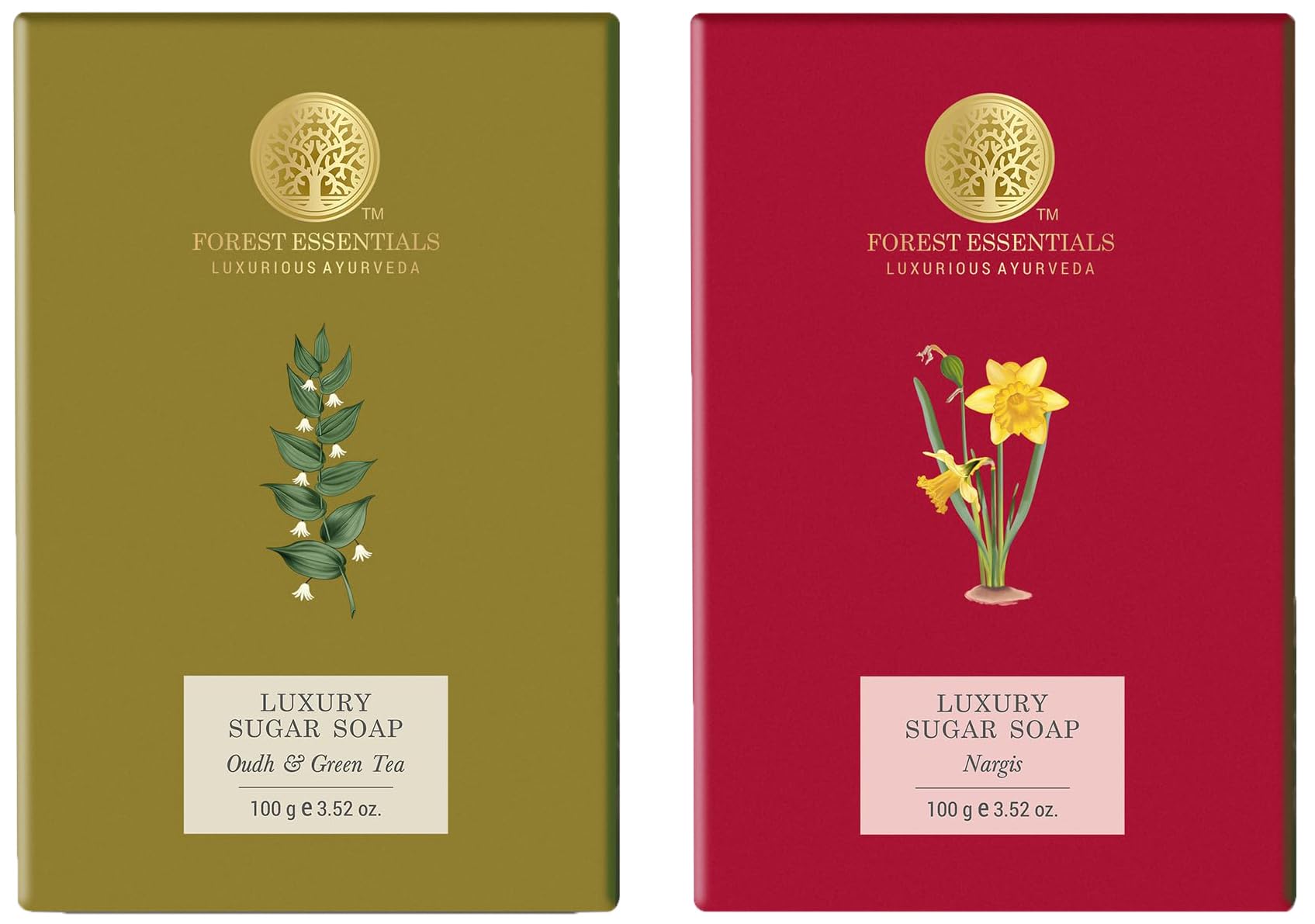 Forest Essentials Luxury Sugar Soap Nargis Ayurvedic Luxury Handmade Soap & Forest Essentials Luxury Sugar Soap Oudh & Green Tea Combo-image-42