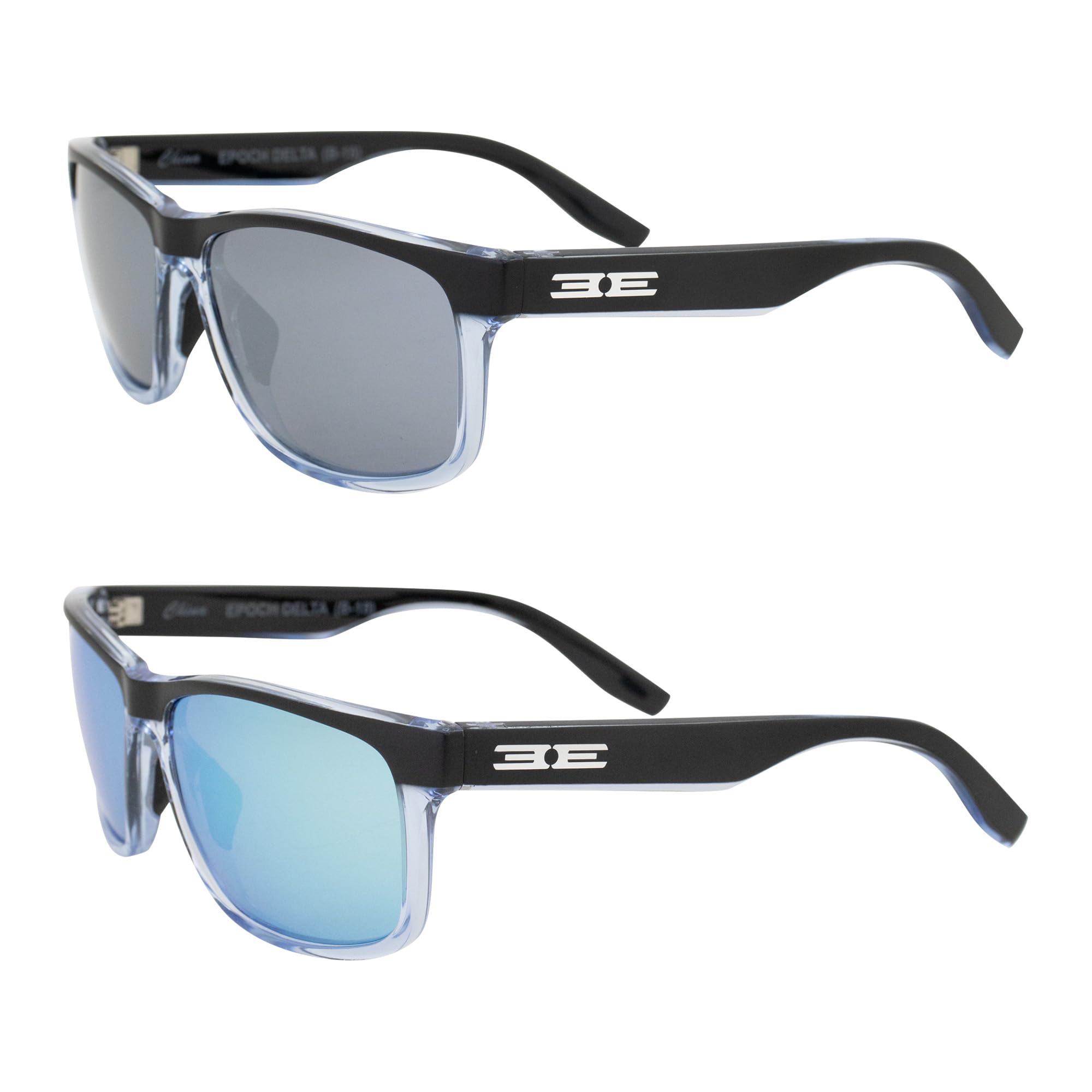 Epoch Eyewear Delta Sunglasses 2 Pair Crystal Blue Black Frame Smoke Lens Blue Mirror Lens