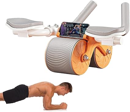 PROXIN Professional Automatic Rebound Abdominal Exercise Roller Elbow Support with Phone Holder- Core Strength Training Wheel Non Slip Double Wheels Ab Roller Fitness Equipment Abs Workout Home Gym