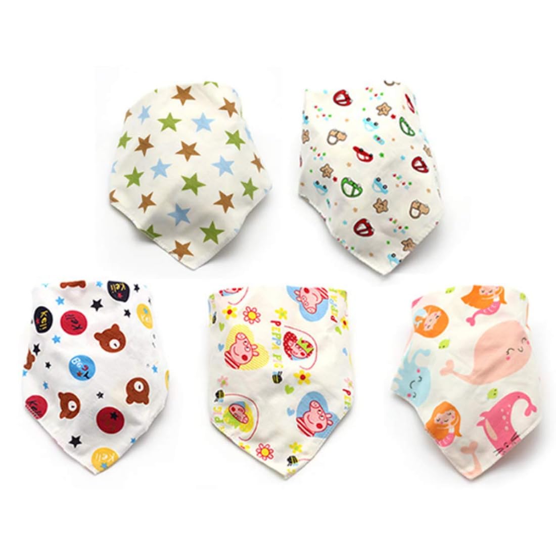 Zesta Bandana Baby Bibs Pack of 5 | Cotton Waterproof Feeding Bib Set for Newborn 0-6 Months | Drool Protection Apron for Infants | Neck Napkins for Feeding