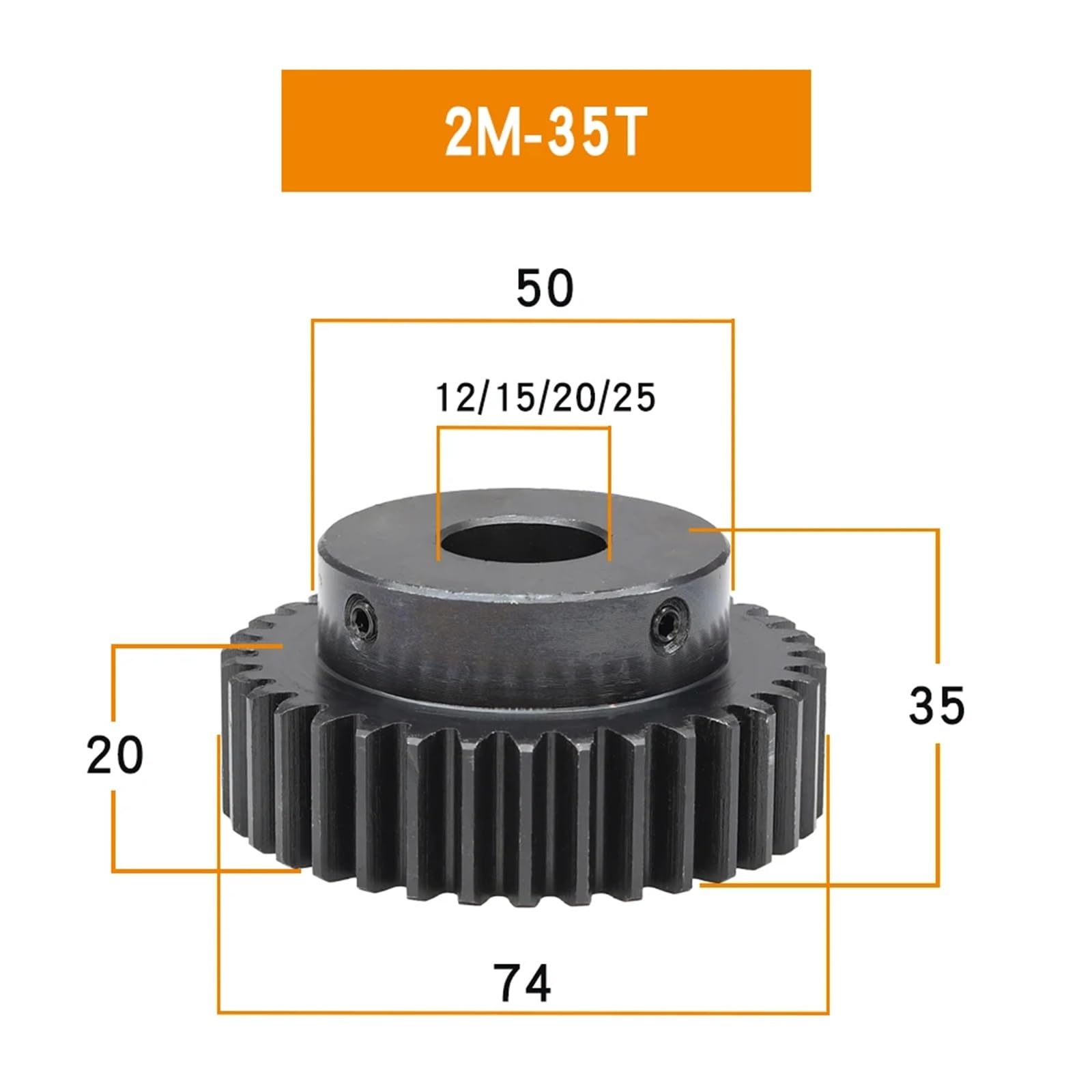 Set di Ingranaggi del pignone, 2M-35T/36T Alesaggio 10/12/14/15/19/20/25 mm Ruota dentata annerita SC45#Acciaio al Carbonio Altezza Denti 20 mm Altezza ingranaggio 35 mm(2M36T - Bore 20 mm)