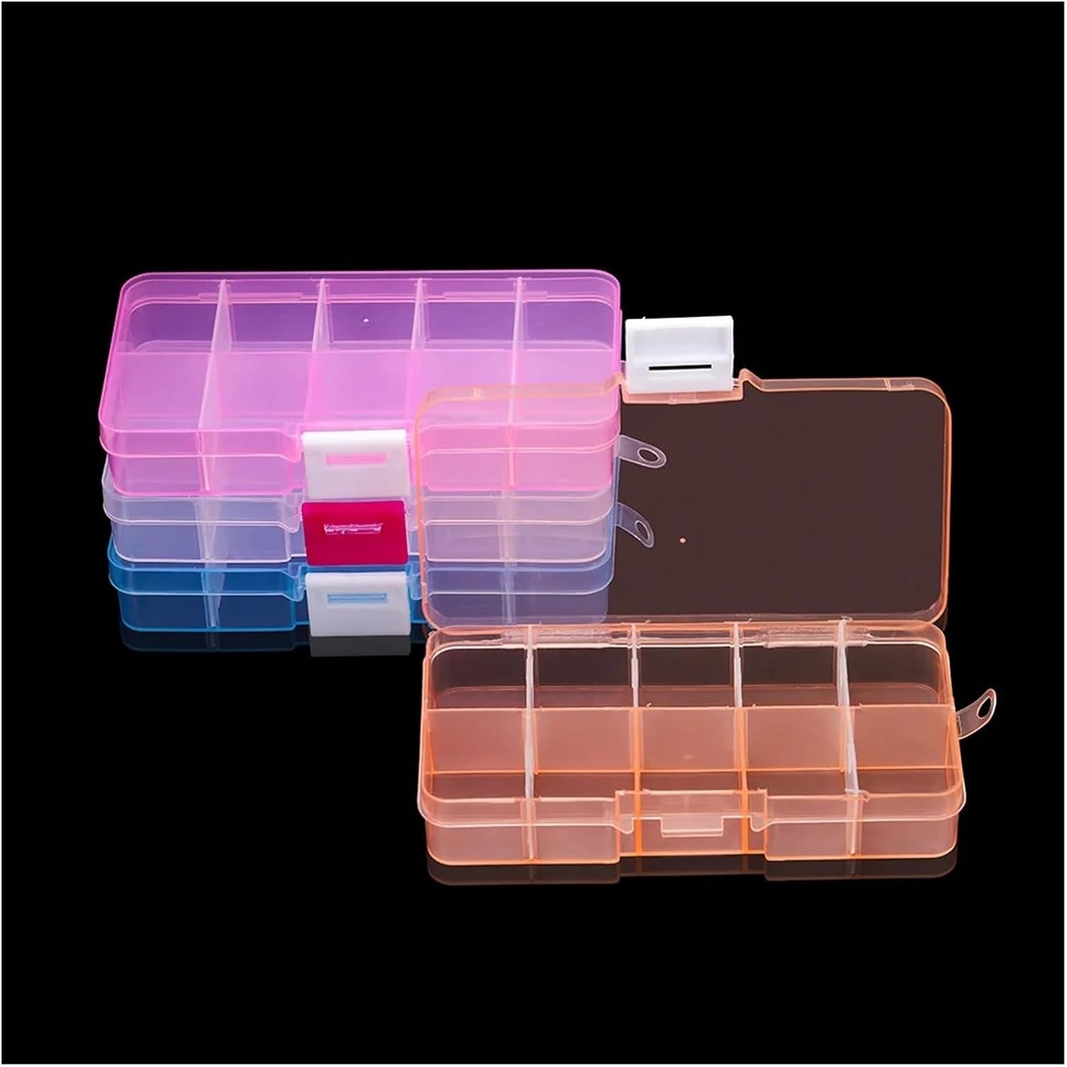 10 Slots Adjustable Plastic Rectangle Transparent Storage Box Craft Organizer Handcraft Jewelry Container(Blue 02)