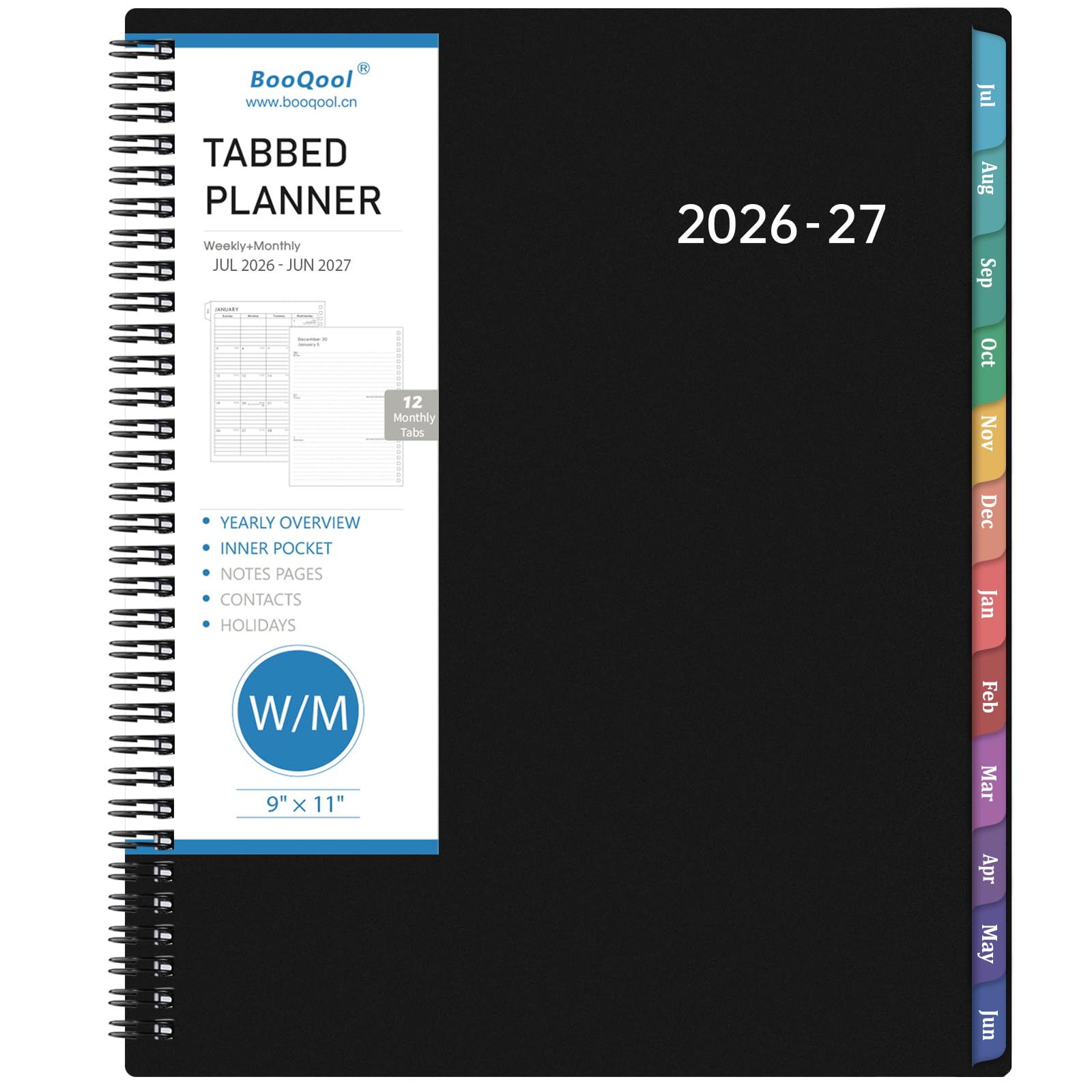 Planner 2026-2027 – Academic Planner 2026-2027, 9" x 11", Large, July 2026 – June 2027, Weekly and Monthly Planner, 2 Monthly Tabs, Strong Twin-Wire Binding, Inner Pocket, Hardcover, Black