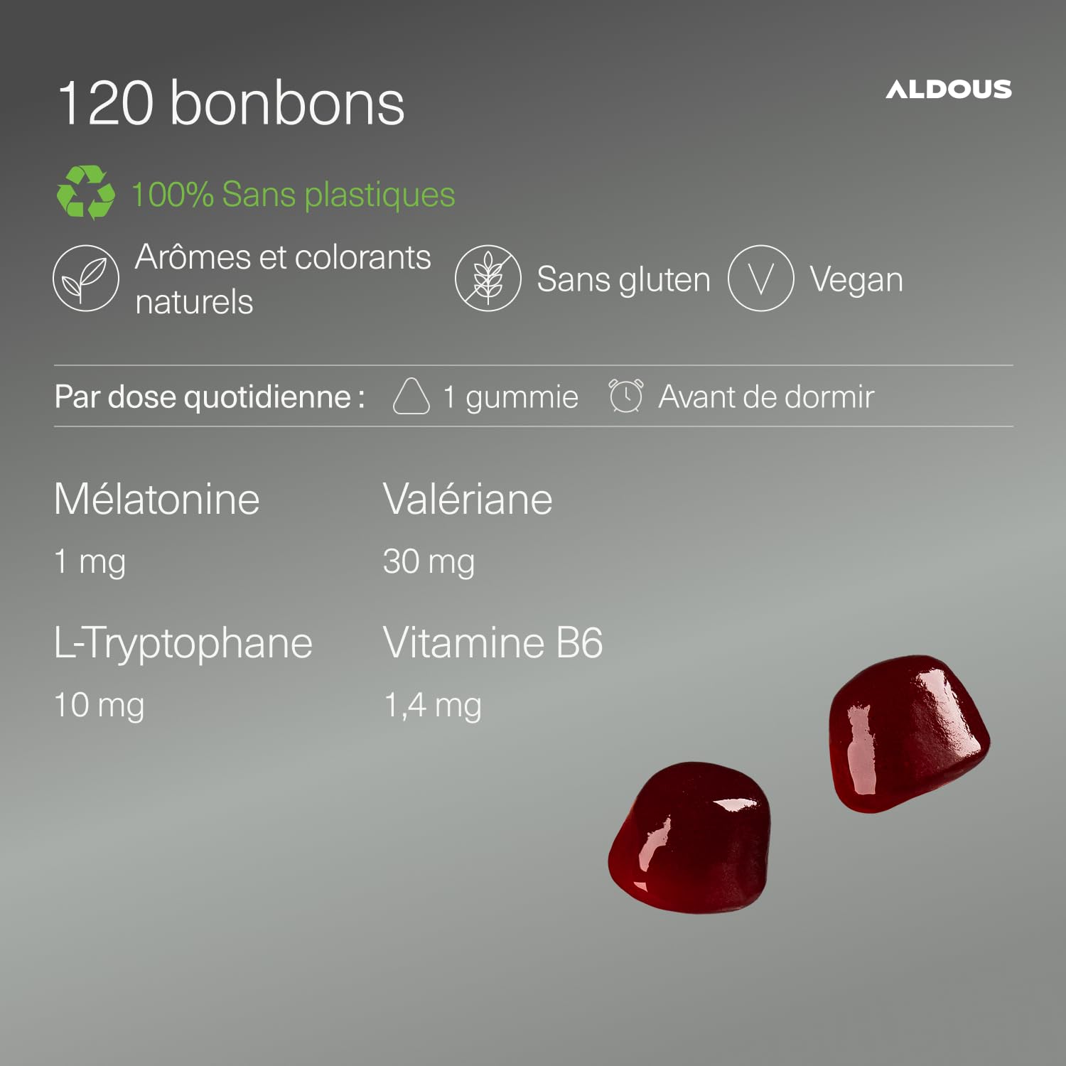 Melatonine Gummies 1 mg - 120 Gummies Sommeil (pour 4 mois) avec Tryptophane, Valériane et Vitamine B6 - Bien dormir, sommeil mélatonine, insomnie - Arôme naturel de canneberge