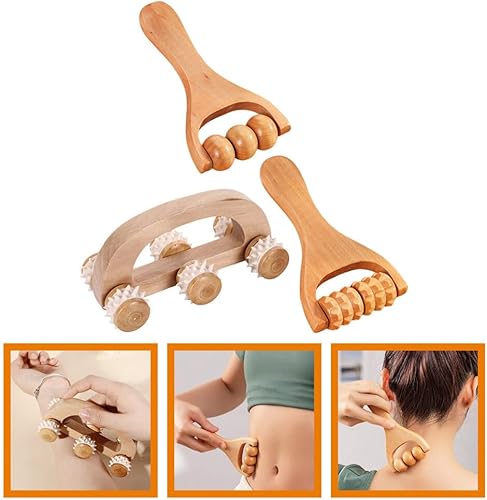 Miniatura 9 de 3pcs Herramientas de rodillo de masaje de madera Manual Masaje de madera Rodillo de masaje de espalda de madera Rodillo de mano para cuello Pierna