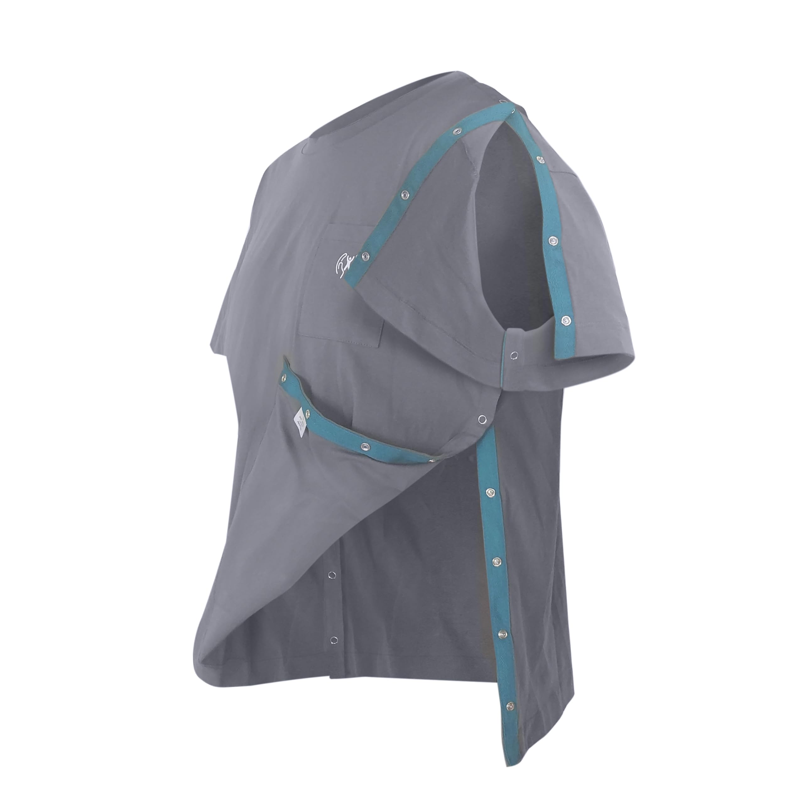 PostOP Easy.wear Unisex T-Shirt nach Schulteroperationen zum seitlichen öffnen, Druckknopf Links & rechts, 95% Baumwolle