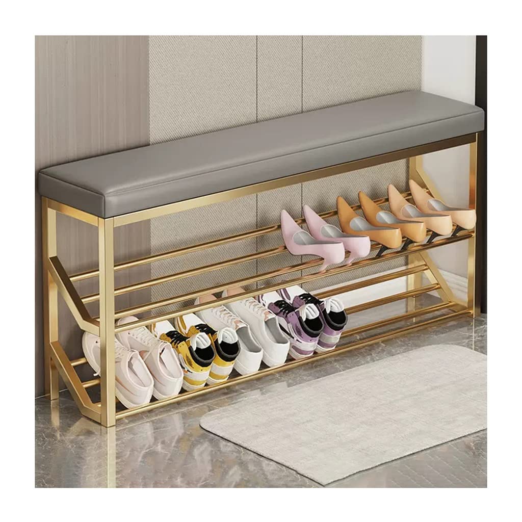 MSHGSKU 2-Tier Shoe Rack Storage Bench with Seat - Industrial Entryway Organizer for Home Entry