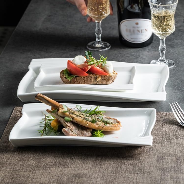 Platos apilables de cerámica rectangular de 20 cm, color blanco, para hotel, restaurante, sushi, platos planos para tartas (10 pulgadas)
