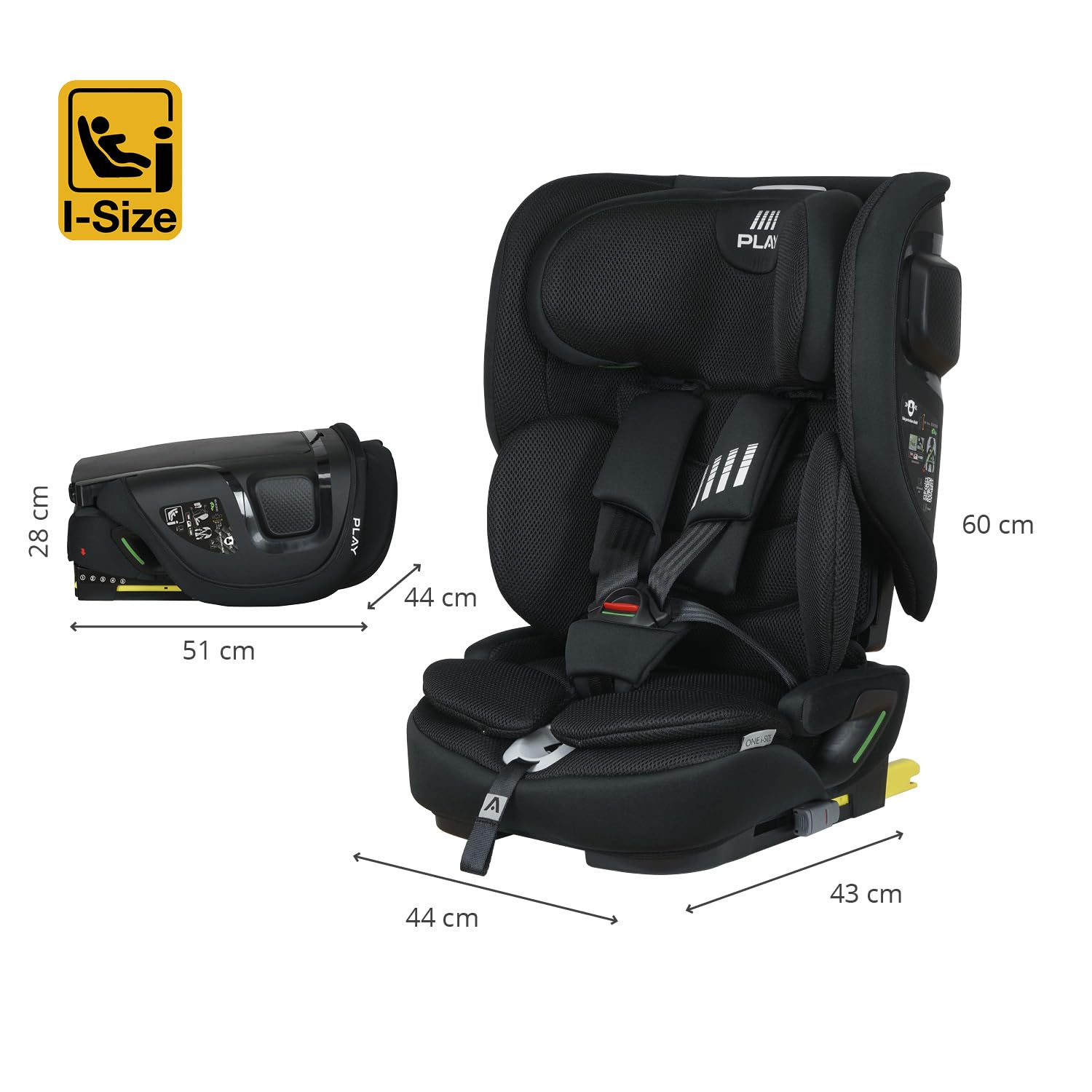 Play One i-Size. Silla de coche con isofix grupo 1/2/3, para bebé de 15 meses y niños de hasta 12 años o 76 cm - 150 cm altura (Black Safe&Go)
