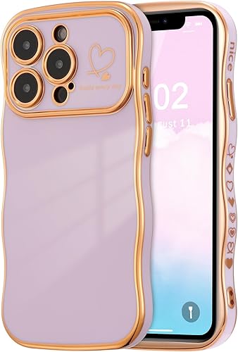 Miniatura 13 de ZTOFERA Funda para iPhone 14 de 6.1 pulgadas, Linda Funda con Marco de Ondas Rizadas con Patrón de Corazones, Borde Chapado de Lujo, Funda de