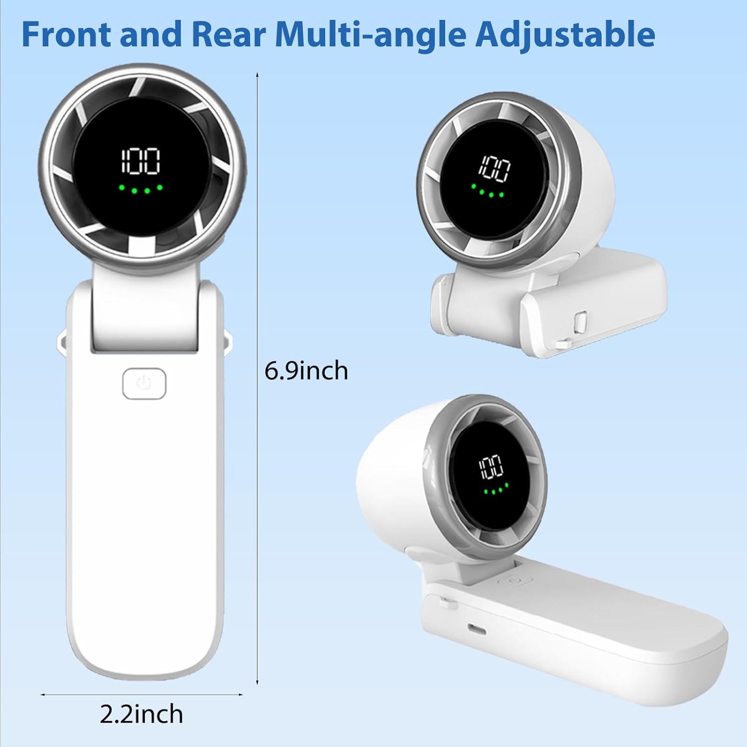 Portable Handheld Fan, 100 Speed Adjustable Angle Turbo Mini Fan with LED Display 100 Speeds, 3600 mAh Hand Fan Foldable Personal Fan for Women Travel Outdoor (White)