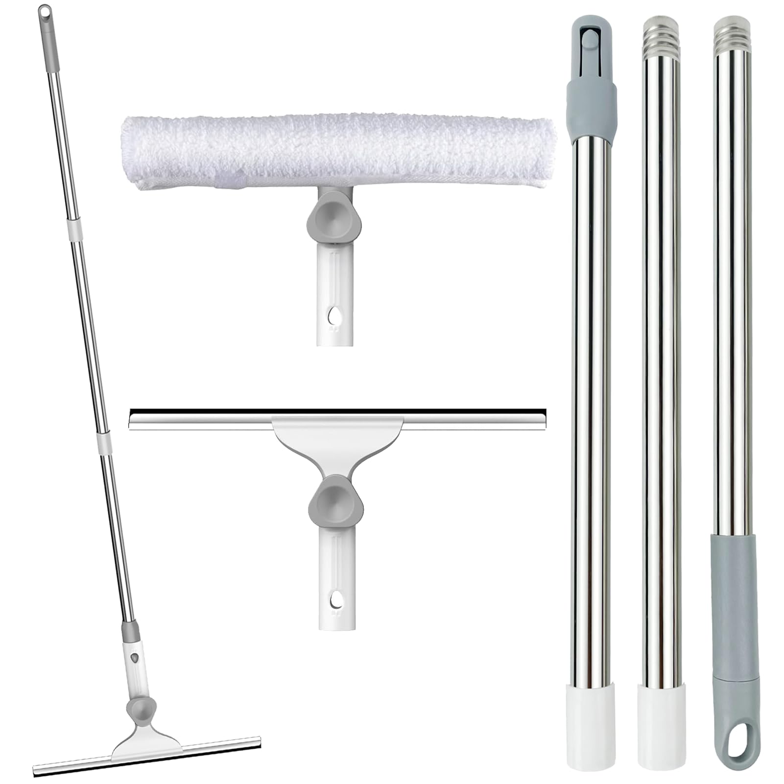 Raamreiniger, waterschuiver, professionele raamwisser met siliconen trekker en microvezelscrubber, raamreinigingsset voor badkamer, douche, vloer, glas, spiegel, auto