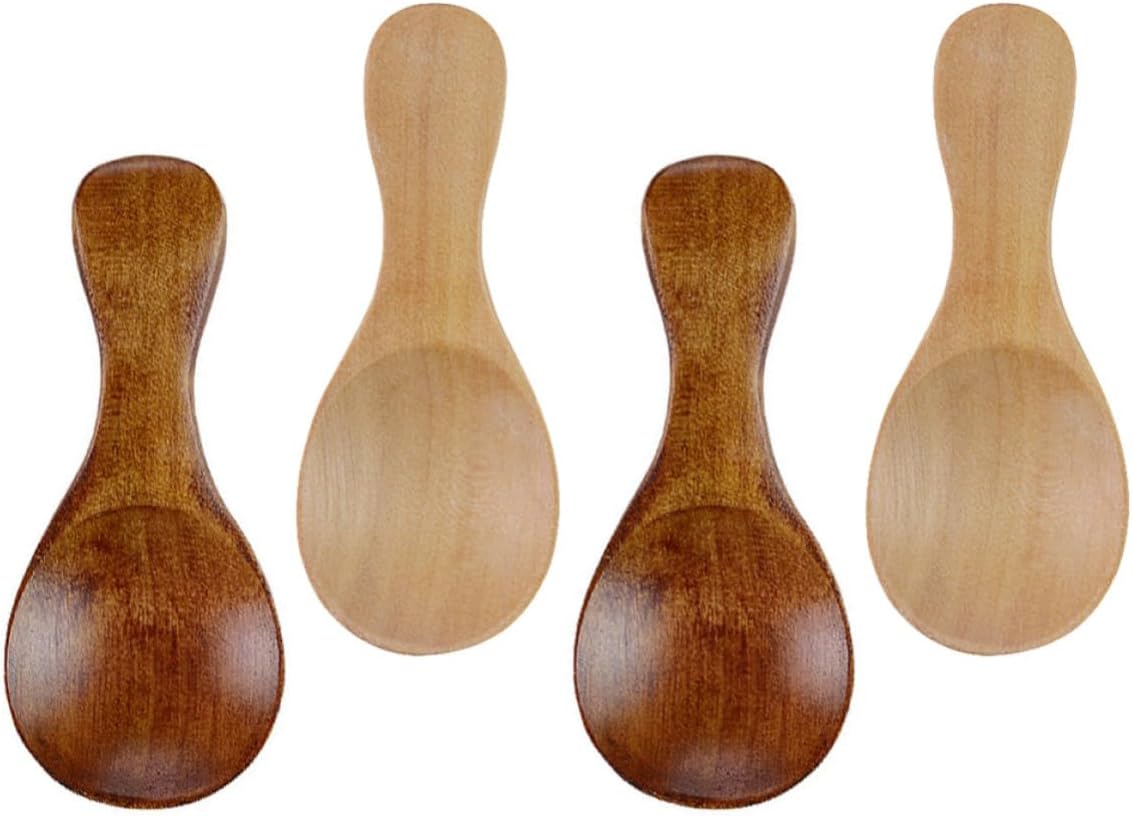 Cabilock 4pcs Mini Wooden Seasoning Spoons Short Handle Jam Scoops Smooth Surface Easy to Clean for Home Dessert Tea Restaurant Use