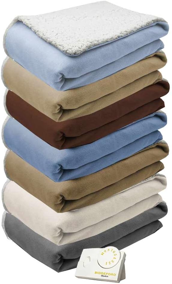 review Biddeford Comfort Knit Natural Sherpa Electric Heated Blanket Queen Natural