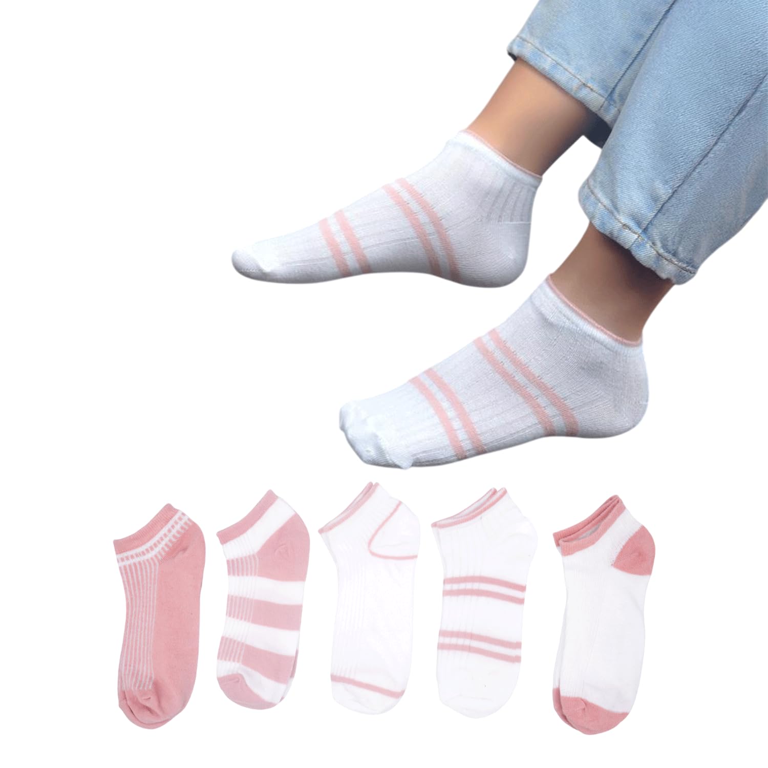 Women's Cotton Blend Low Ankle Socks-Multicolor-Free Size-Pack of 5-image-48