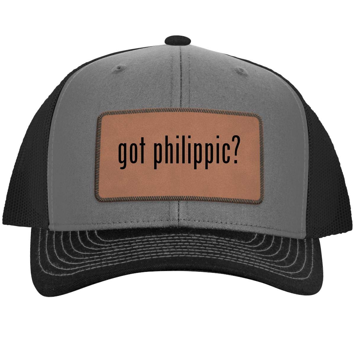 One Legging it Around got Philippic? - Leather Dark Brown Patch Engraved Trucker Hat