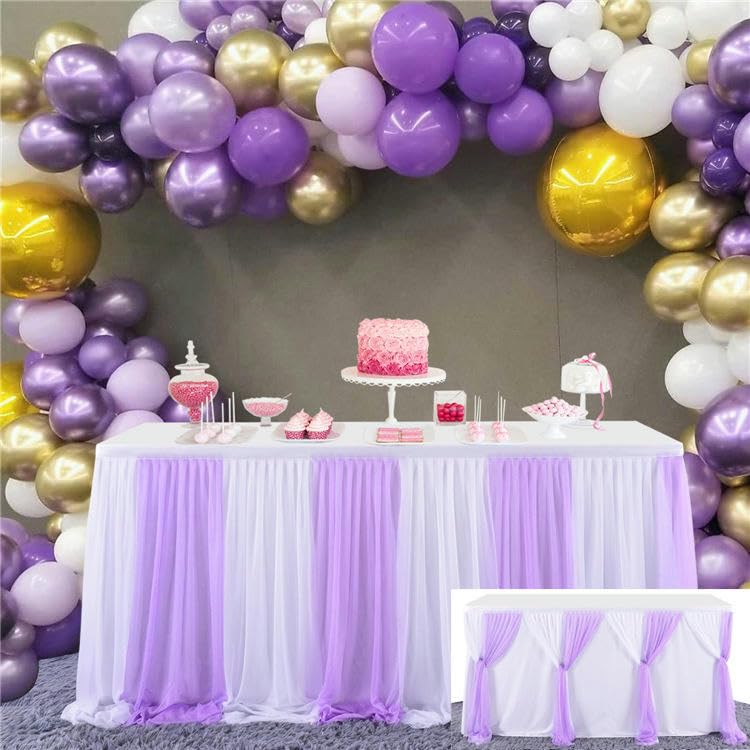 6/9FT * 77CM 2-kolorowy, puszysty tiulowy spódniczka tutu z siateczki, szyfon, wesele, baby shower, falbanki, plisowana spódnica stołowa