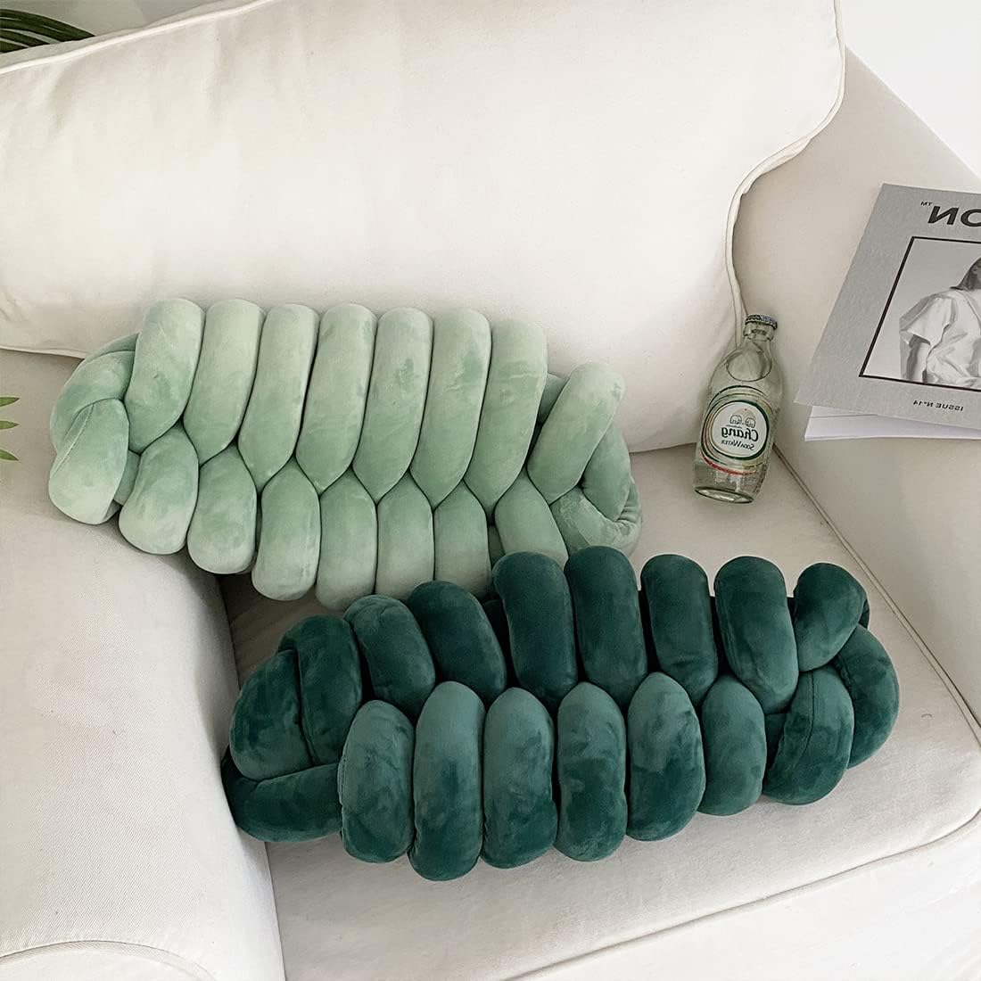 Knot Ball Throw Pillow, Soft Leaf Knotted Pillow, Handmade Decorative Pillow Cushion, Fluffy Plush Home Decor for Bedroom Sofa Couch, Green
