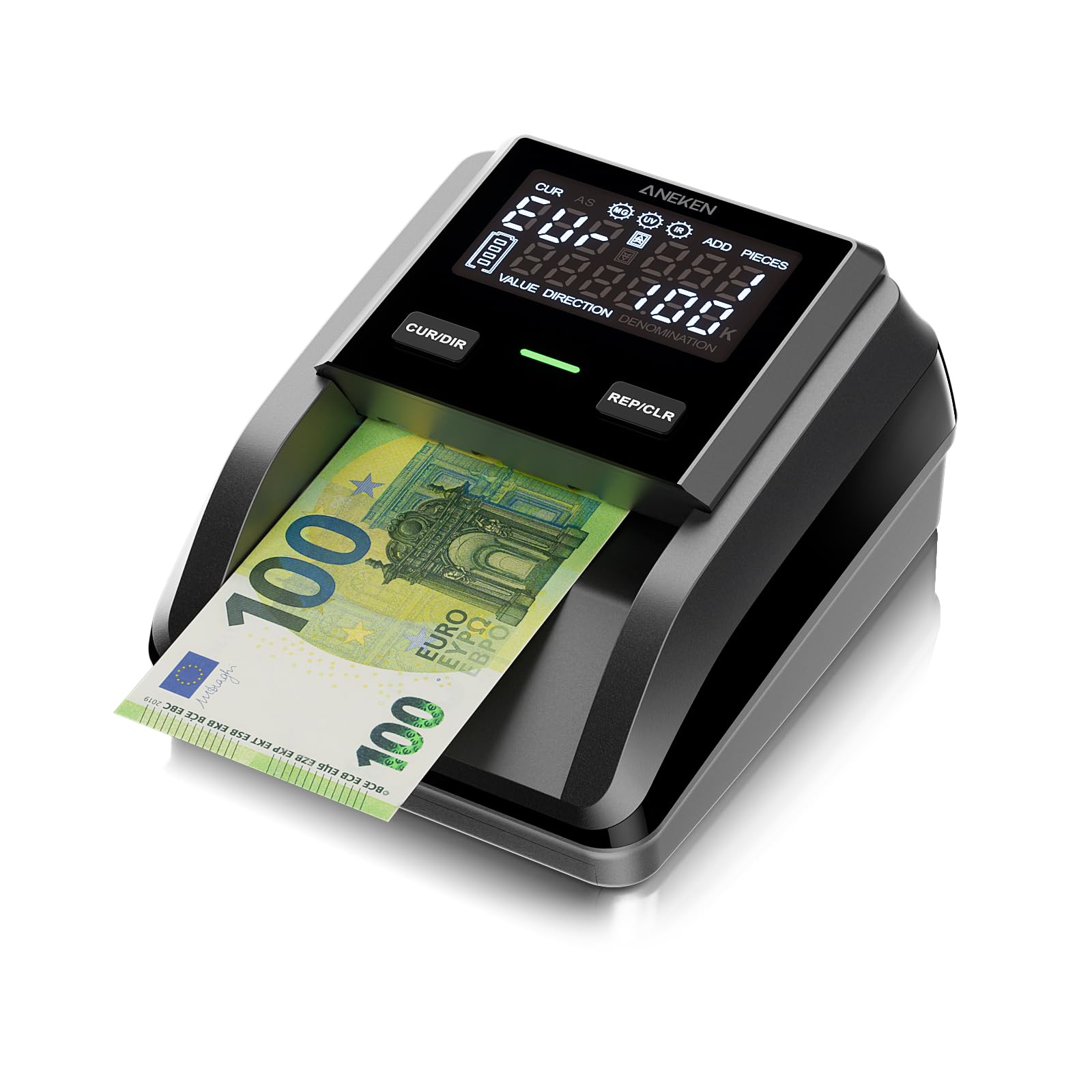 Aneken AL139 rilevatore di banconote false con 6 metodi di rilevamento, schermo digitale da 2,8", valore totale e funzione di addizione, rilevamento a 4 direzioni, compatibile con EUR/USD