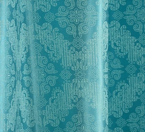 Image of Yarnis Damas Printed Room Darkening Polyester Curtains 8 Feet Long Set of 2 for Door & Windows Living Room, Aqua Blue, Parda