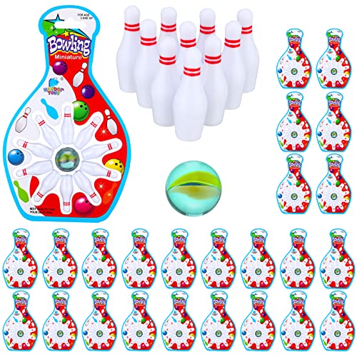 Libima 24 Sets Mini Bowling Pins Kids Bowling Game Bulk Includes 10 Miniature Pins And Marble Bowling Ball Pocket Size Mini Bowling Table Set Bowling Party Favors Bowling Ball Goodie Bag Fillers #TOP18