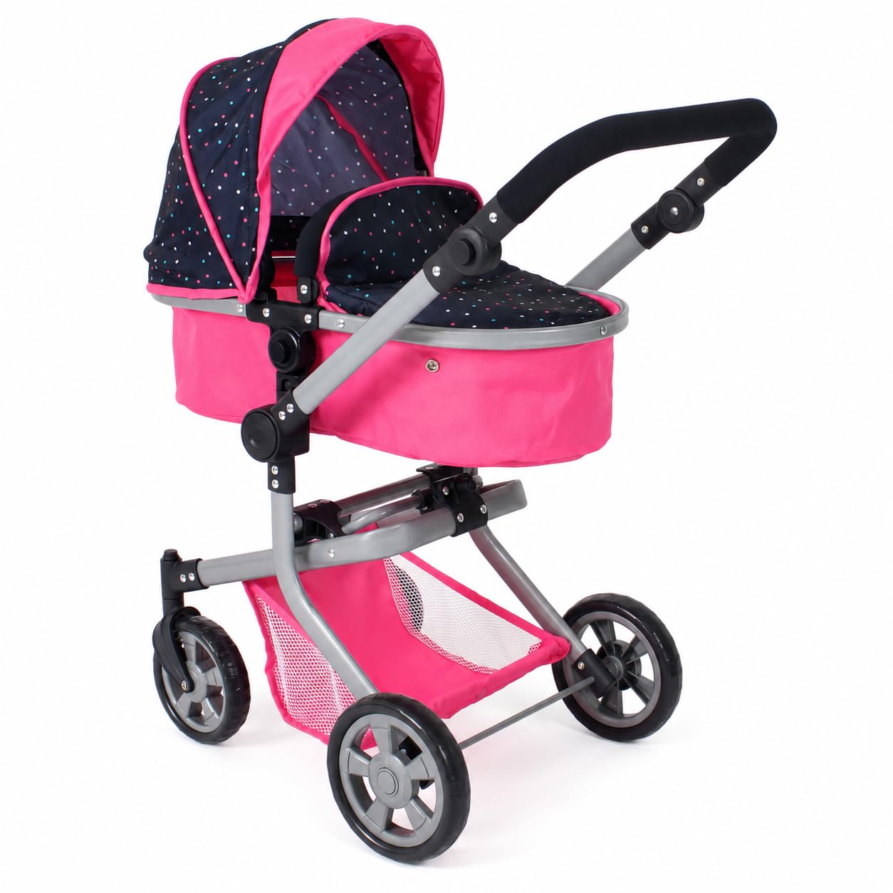 Bayer Chic 2000 - Wózek dla lalek Mika 2 w 1, wózek dla lalek kombi dla dzieci w wieku od 4 do 8 lat, wózek dziecięcy dla lalek do 52 cm, różowe konfetti