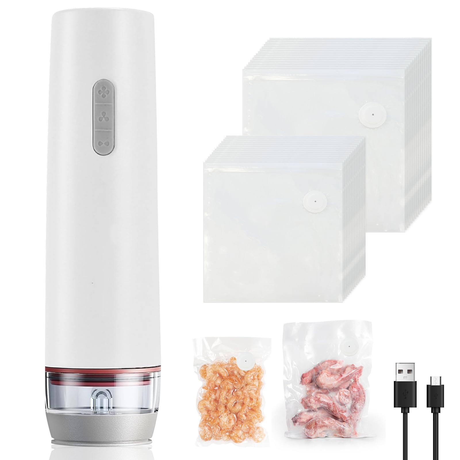 GOMETY Macchina per sottovuoto piccola, sottovuoto a mano con 30 sacchetti sottovuoto riutilizzabili, per alimenti, mini macchina per sottovuoto portatile per alimenti per la conservazione degli
