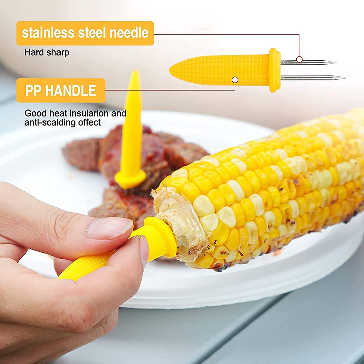 20 Pezzi Spiedini di Mais, Forchette per Barbecue in Acciaio Inox Spiedini per Pannocchie di Mais Forcella della Frutta Punta Utensile per Barbecue Picnic Casa Giardino Campeggio