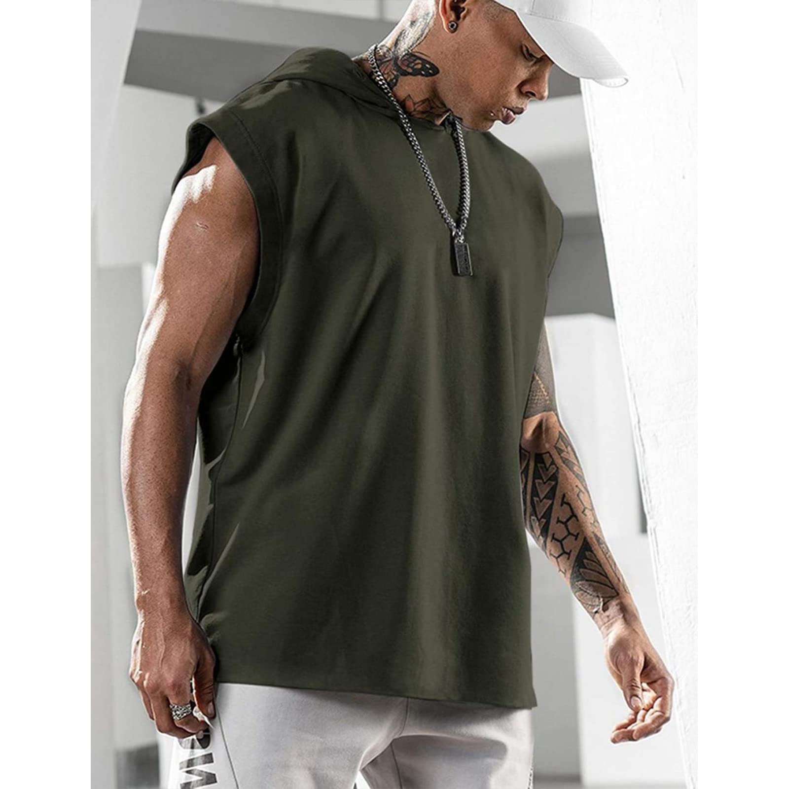 T-shirty z kapturem, okrągły dekolt, krótki rękaw, męskie, rozciągliwe, ponadwymiarowe, szybkoschnące, wygodne, lekkie