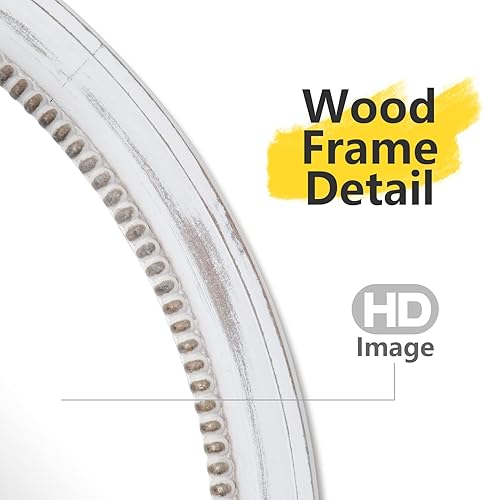 Miniatura 3 de Espejo rústico de granja, espejo de pared circular de madera natural blanca de 24 pulgadas, espejo redondo decorativo para colgar en la pared con