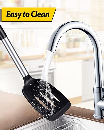 Vista 6 de Pack of 2 Silicone Solid Turner, Non Stick Slotted Kitchen Spatulas, High Heat Resistant BPA Free Cooking Utensils, Ideal Cookware for Fish, Eggs