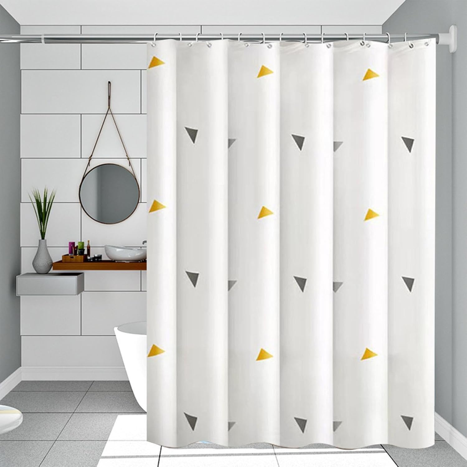 IGINOA Cortina de Ducha Transparente Color Blanco Antimoho Baño Modernas Shower Curtain Tela Impermeable con Diseño de Ojales Resistente al Moho para Triángulo