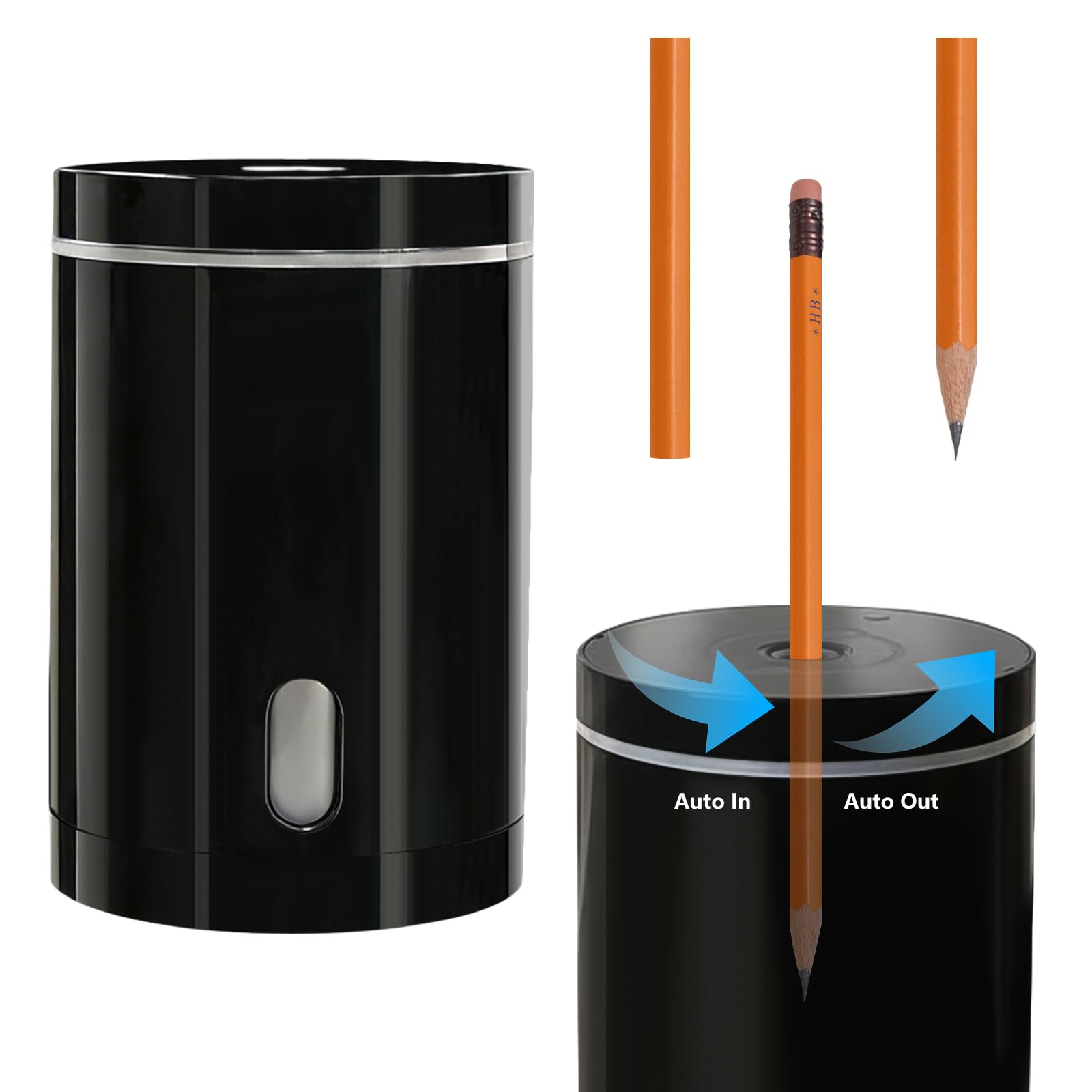 SMOCTAR Fully Automatic Electric Pencil Sharpener, Rechargeable Smart Hands-Free Pencil Sharpener for 6-8mm No. 2 Pencils ๏ผ Coloured Pencils, Auto in & Out for Classroom Home Office School