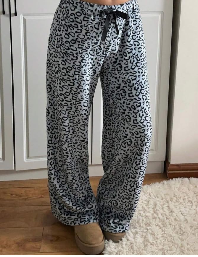 Image of Leopard Pants Women Therian Fuzzy Pajama Pants Y2k Cheetah Pants Grunge High Waisted Fluffy Pants