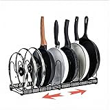 Amig - Pfannenorganizer - Ausziehbar mit 6 bis 10 Fächern - Schwarzer Stahl - Küchenaufbewahrung für Topfdeckel und Pfannen - Maße: 20 x 24 x 30-57 cm