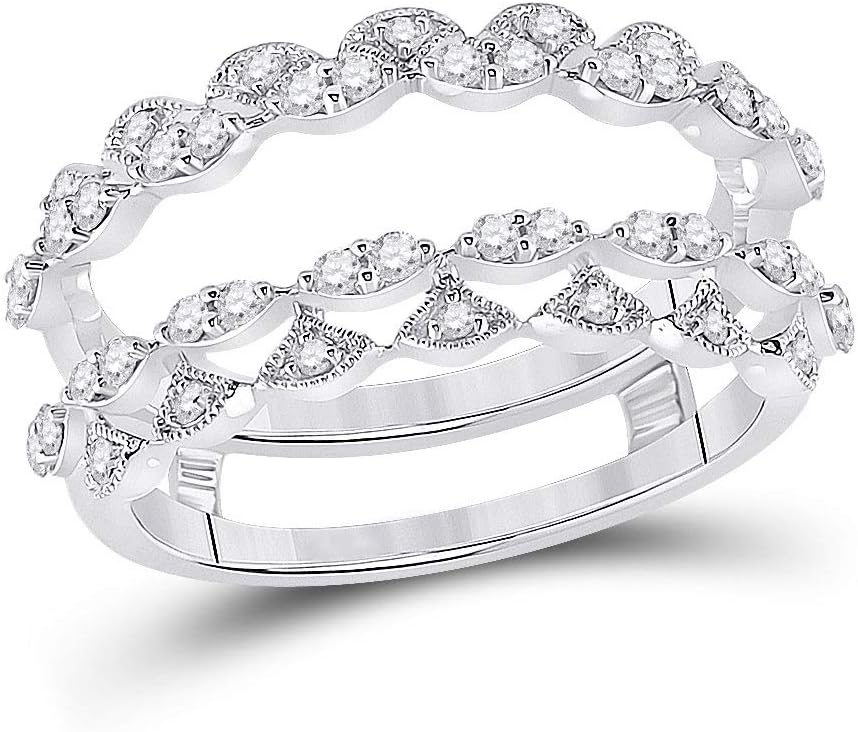14kt White Gold Womens Round Diamond Wedding Wrap Wrap Ring Guard Enhancer 3/8 Cttw