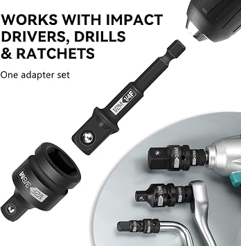 Impact Socket Adapter Set, 9-Piece 1/4 3/8 1/2 3/4 Drive Reducer & Expander with Hex Shank, Heat-Treated Steel, Secure Ball Detent for Impact Driver, Drill & Ratchet