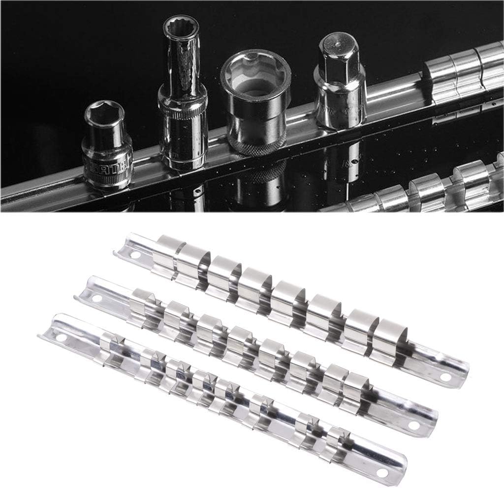 Feamos Socket Rack Holder with 8 Clips On Rail Tool Organizer Storage 3/8"