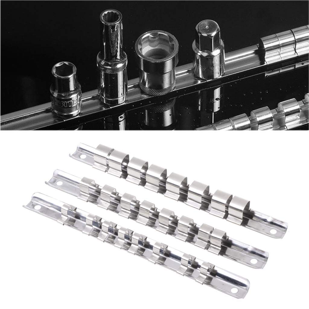 Feamos Socket Rack Holder with 8 Clips On Rail Tool Organizer Storage 3/8
