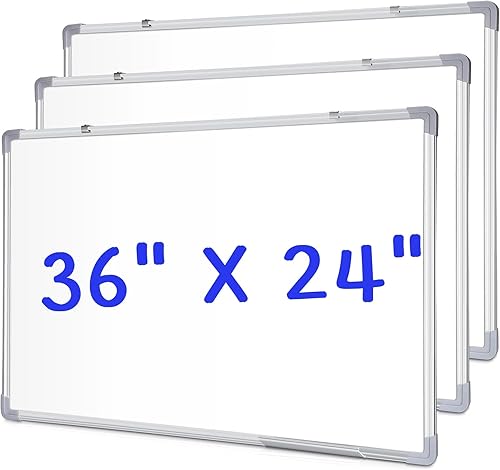 Paquete de 3 pizarras de borrado en seco, pizarra blanca magnética de borrado en seco, marco de aluminio plateado, tablero de presentación de