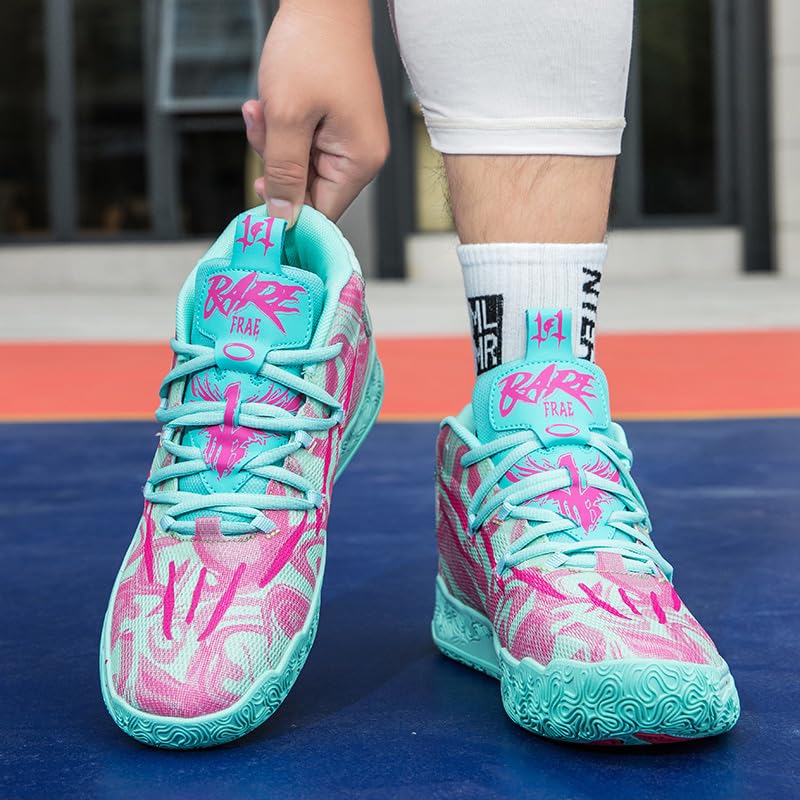 Womens Mens Basketball Shoes Breathable Fashion Colorful High Top Non Slip Outdoor Sport Sneakers for Woman Man Fitness Training Athletic Pink Size 63