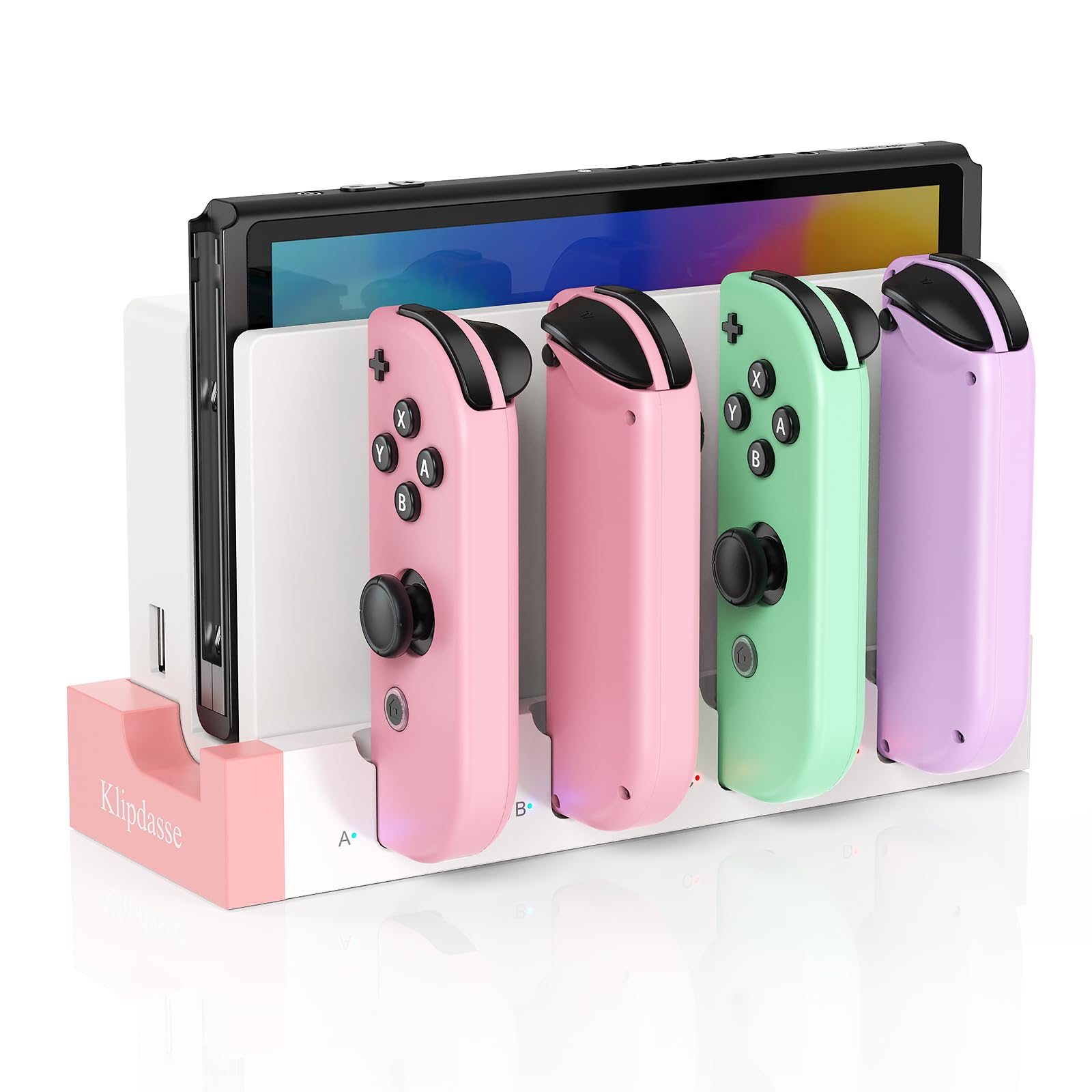 Base di ricarica per Joy-con compatibile con Nintendo Switch e OLED, stazione base di ricarica per Nintendo Switch con indicatore, supporto di ricarica per 4 maniglie Joycon