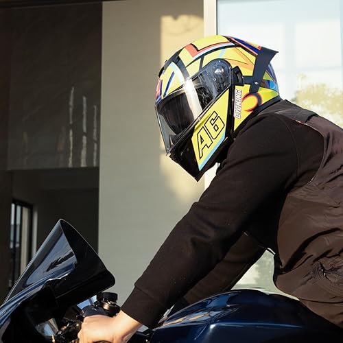 Miniatura 7 de Motorcycle Full Face Helmet Dual Visor Helmets for Adult Men and Women with Smoked Sunshield DOT Approved Quick Release Buckle Four Season Removable