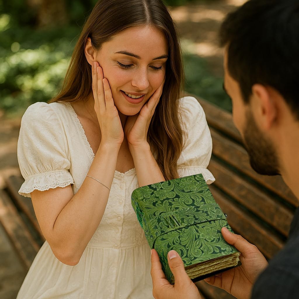 Vintage Journal Beautiful Garden Flower Embossed Leather-Antique Handmade Deckle Edge Vintage Paper Leather Bound Journal-Book of Shadows Journal-Grimoire-Sketch Drawing Journal & Writing Notebook 7x5 Inch - Image 5