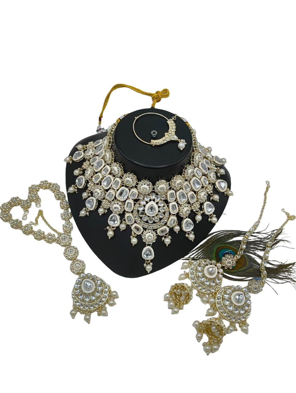 Kundan Bridal Jewellery Set with whiteEnamel, Gold Plated Necklace Earrings Maang Tikka, Traditional Indian Wedding Set, 3... - Review, Price and Buying Guide