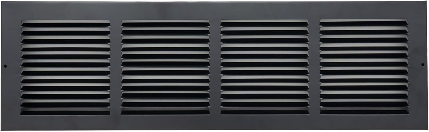 Fits 24x6 Duct Opening | Steel Baseboard Return Air Grille by Handua | Vent Cover Grill | 7/8" Margin Turnback [Depth] to Fit Baseboard | Black | Outer Dimensions: 25.75"W X 7.75 "H