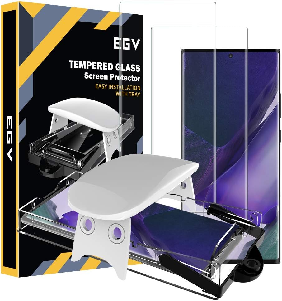 EGV 2 Pack Screen Protector Compatible with Samsung Galaxy Note 20 Ultra, 9H Tempered Glass, Fingerprint Unlock Compatible, Easy to Install, Case Friendly